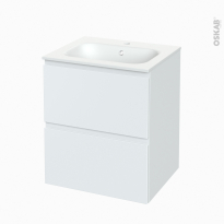 Meuble de salle de bains - Plan vasque NEMA - IPOMA Blanc mat - 2 tiroirs - Côtés décors - L60,5 x H71,5 x P50,6 cm