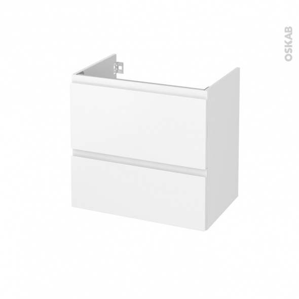 Meuble de salle de bains - Sous vasque - IPOMA Blanc mat - 2 tiroirs - Côtés décors - L60 x H57 x P40 cm