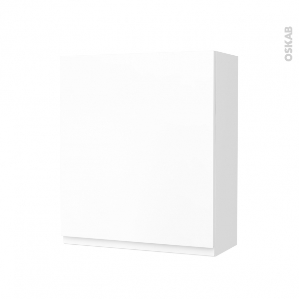 Armoire de salle de bains - Rangement haut - IPOMA Blanc mat - 1 porte - Côtés décors - L60 x H70 x P27 cm