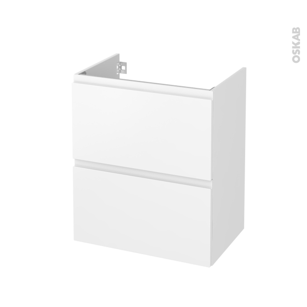Meuble de salle de bains Sous vasque <br />IPOMA Blanc mat, 2 tiroirs, Côtés décors, L60 x H70 x P40 cm 