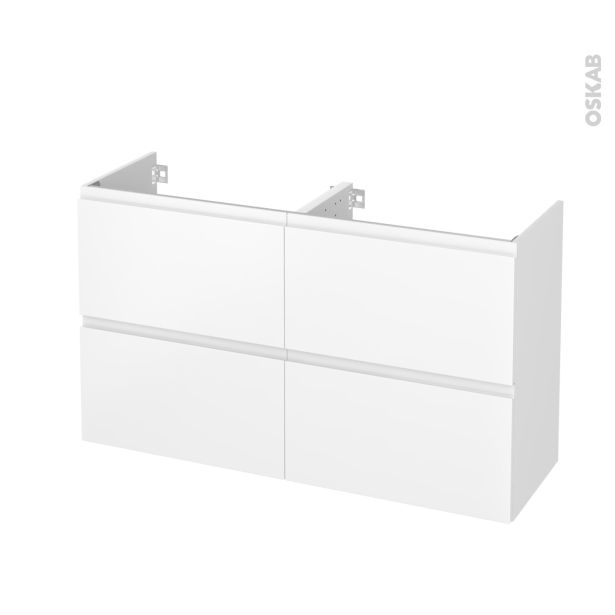 Meuble de salle de bains Sous vasque double <br />IPOMA Blanc mat, 4 tiroirs, Côtés décors, L120 x H70 x P40 cm 