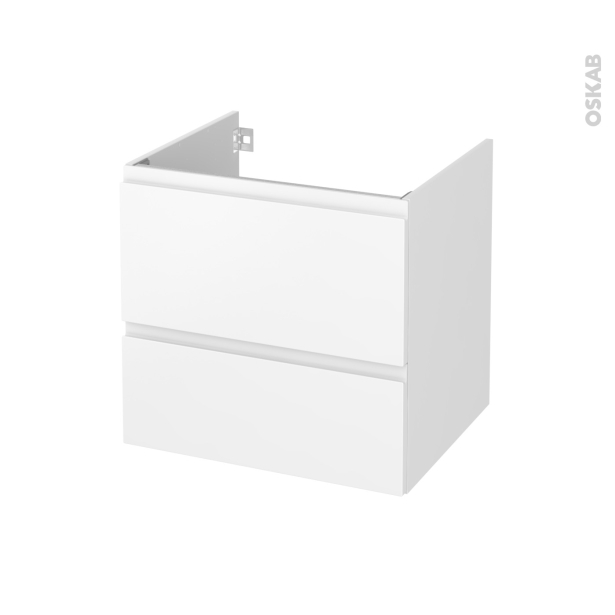 Meuble de salle de bains Sous vasque <br />IPOMA Blanc mat, 2 tiroirs, Côtés décors, L60 x H57 x P50 cm 