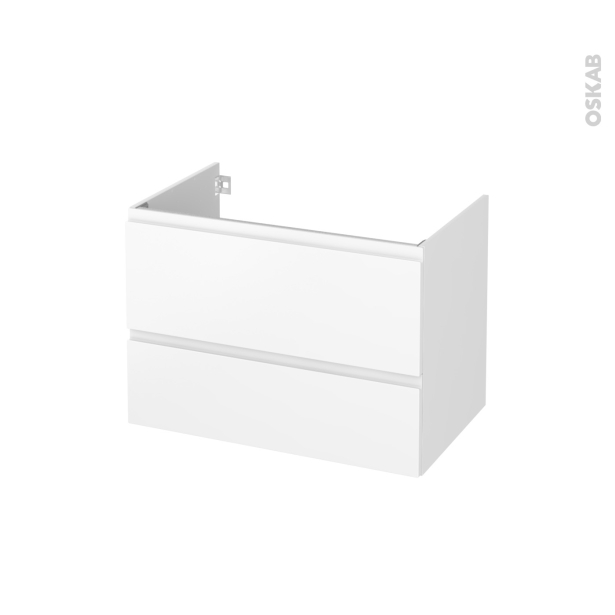Meuble de salle de bains Sous vasque <br />IPOMA Blanc mat, 2 tiroirs, Côtés décors, L80 x H57 x P50 cm 