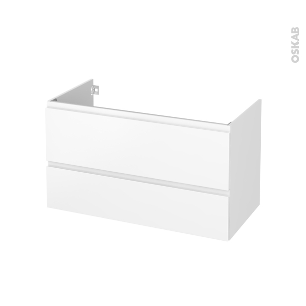 Meuble de salle de bains Sous vasque <br />IPOMA Blanc mat, 2 tiroirs, Côtés décors, L100 x H57 x P50 cm 