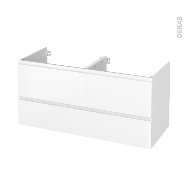 Meuble de salle de bains Sous vasque double <br />IPOMA Blanc mat, 4 tiroirs, Côtés décors, L120 x H57 x P50 cm 