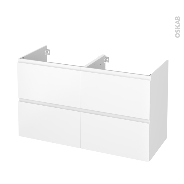 Meuble de salle de bains Sous vasque double <br />IPOMA Blanc mat, 4 tiroirs, Côtés décors, L120 x H70 x P50 cm 