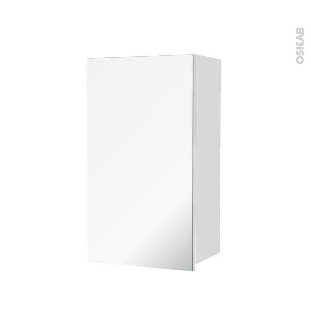 Armoire de salle de bains Rangement haut <br />IPOMA Blanc mat, 1 porte miroir, Côtés décors, L40 x H70 x P27 cm 