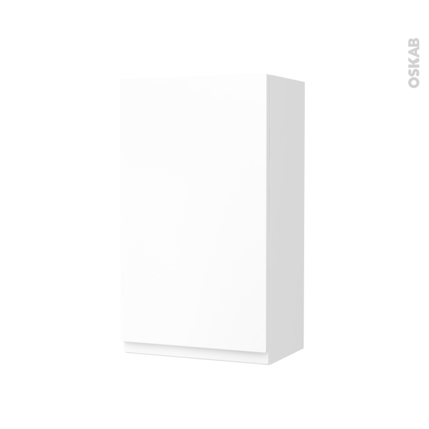 Armoire de salle de bains Rangement haut <br />IPOMA Blanc mat, 1 porte, Côtés décors, L40 x H70 x P27 cm 