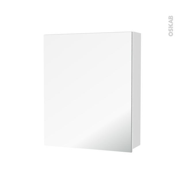 Armoire de toilette Rangement haut <br />IPOMA Blanc mat, 1 porte miroir, Côtés décors, L60 x H70 x P17 cm 