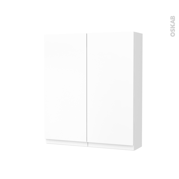 Armoire de toilette Rangement haut <br />IPOMA Blanc mat, 2 portes, Côtés décors, L60 x H70 x P17 cm 