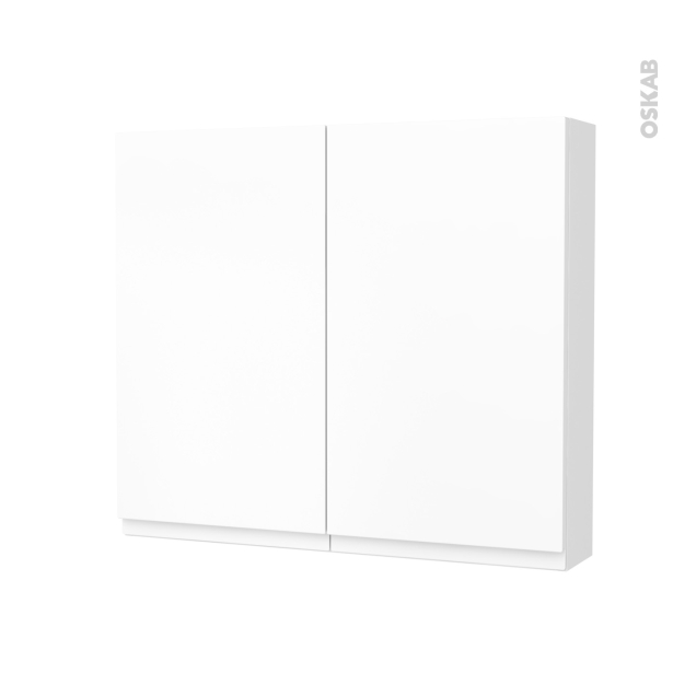 Armoire de toilette Rangement haut <br />IPOMA Blanc mat, 2 portes, Côtés décors, L80 x H70 x P17 cm 