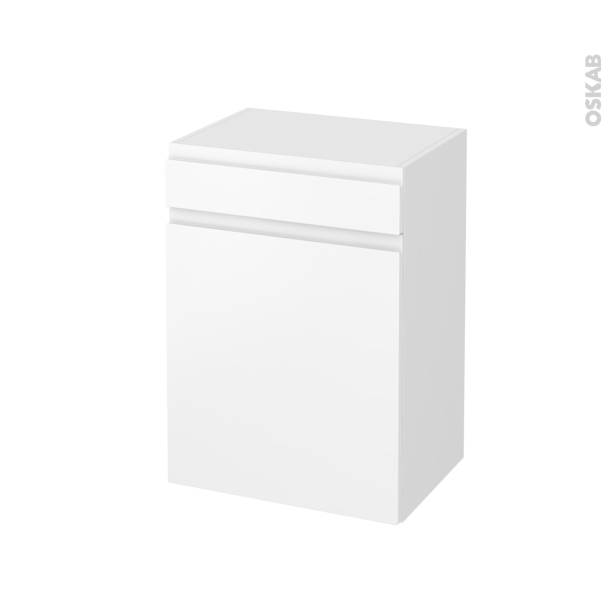 Meuble de salle de bains Rangement bas <br />IPOMA Blanc mat, 1 porte 1 tiroir, L50 x H70 x P37 cm 