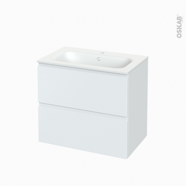 Meuble de salle de bains Plan vasque NEMA <br />IPOMA Blanc mat, 2 tiroirs, Côtés décors, L80.5 x H71.5 x P50,6 cm 
