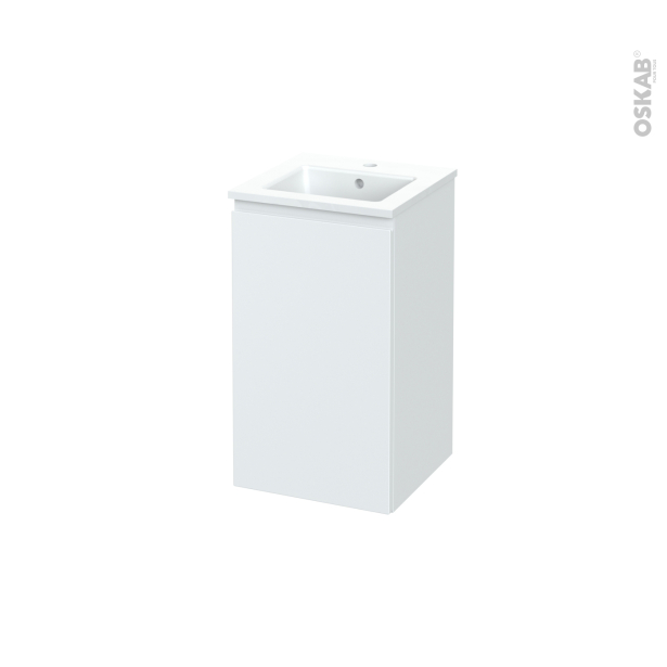 Meuble de salle de bains Plan vasque ODON <br />IPOMA Blanc mat, 1 porte, Côtés décors,  L41 x H71,5 x P41 cm 