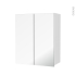 #Armoire de salle de bains Rangement haut <br />IPOMA Blanc mat, 2 portes miroir, Côtés décors, L60 x H70  xP27 cm 
