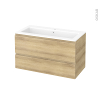Meuble de salle de bains - Plan vasque NAJA - IPOMA Chêne Naturel - 2 tiroirs - Côtés décors - L100,5 x H58,5 x P50,5 cm
