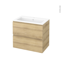 Meuble de salle de bains - Plan vasque NAJA - IPOMA Chêne Naturel - 2 tiroirs - Côtés décors - L80,5 x H71,5 x P50,5 cm