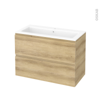 Meuble de salle de bains - Plan vasque NAJA - IPOMA Chêne Naturel - 2 tiroirs - Côtés décors - L100,5 x H71,5 x P50,5 cm