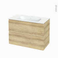 Meuble de salle de bains - Plan vasque NEMA - IPOMA Chêne Naturel - 2 tiroirs - Côtés décors - L100,5 x H71,5 x P50,6 cm