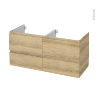Meuble de salle de bains - Sous vasque double - IPOMA Chêne Naturel - 4 tiroirs - Côtés décors - L120 x H57 x P50 cm