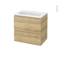 Meuble de salle de bains - Plan vasque REZO - IPOMA Chêne Naturel - 2 tiroirs - Côtés décors - L60,5 x H58,5 x P40,5 cm