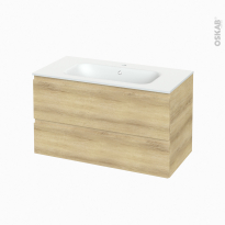 Meuble de salle de bains - Plan vasque NEMA - IPOMA Chêne Naturel - 2 tiroirs - Côtés décors - L100,5 x H58,5 x P50,6 cm