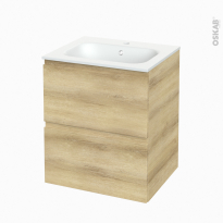 Meuble de salle de bains - Plan vasque NEMA - IPOMA Chêne Naturel - 2 tiroirs - Côtés décors - L60,5 x H71,5 x P50,6 cm