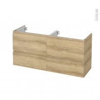Meuble de salle de bains - Sous vasque double - IPOMA Chêne Naturel - 4 tiroirs - Côtés décors - L120 x H57 x P40 cm