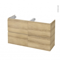 Meuble de salle de bains - Sous vasque double - IPOMA Chêne Naturel - 4 tiroirs - Côtés décors - L120 x H70 x P40 cm
