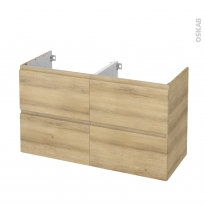 Meuble de salle de bains - Sous vasque double - IPOMA Chêne Naturel - 4 tiroirs - Côtés décors - L120 x H70 x P50 cm