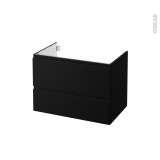 Meuble de salle de bains - Sous vasque - IPOMA Noir mat - 2 tiroirs - Côtés décors - L80 x H57 x P50 cm