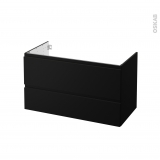 Meuble de salle de bains - Sous vasque - IPOMA Noir mat - 2 tiroirs - Côtés décors - L100 x H57 x P50 cm