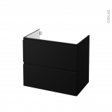 Meuble de salle de bains - Sous vasque - IPOMA Noir mat - 2 tiroirs - Côtés décors - L80 x H70 x P50 cm