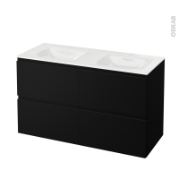 Meuble de salle de bains - Plan double vasque VALA - IPOMA Noir mat - 4 tiroirs - Côtés décors - L120,5 x H71,2 x P50,5 cm