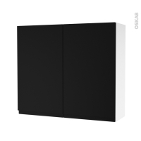 Armoire de salle de bains - Rangement haut - IPOMA Noir mat - 2 portes - Côtés blancs - L80 x H70 x P27 cm