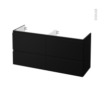 Meuble de salle de bains - Sous vasque double - IPOMA Noir mat - 4 tiroirs - Côtés décors - L120 x H57 x P40 cm