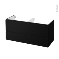 Meuble de salle de bains - Sous vasque double - IPOMA Noir mat - 4 tiroirs - Côtés décors - L120 x H57 x P50 cm