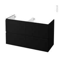 Meuble de salle de bains - Sous vasque double - IPOMA Noir mat - 4 tiroirs - Côtés décors - L120 x H70 x P50 cm