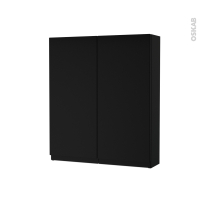 Armoire de toilette - Rangement haut - IPOMA Noir mat - 2 portes - Côtés décors - L60 x H70 x P17 cm