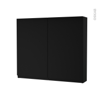 Armoire de toilette - Rangement haut - IPOMA Noir mat - 2 portes - Côtés décors - L80 x H70 x P17 cm
