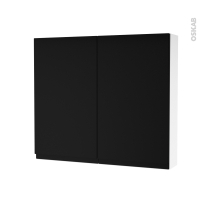 Armoire de toilette - Rangement haut - IPOMA Noir mat - 2 portes - Côtés blancs - L80 x H70 x P17 cm