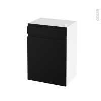 Meuble de salle de bains - Rangement bas - IPOMA Noir mat - 1 porte 1 tiroir - L50 x H70 x P37 cm