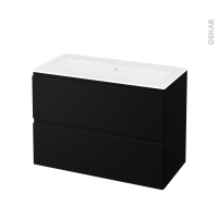 Meuble de salle de bains - Plan vasque NAJA - IPOMA Noir mat - 2 tiroirs - Côtés décors - L100,5 x H71,5 x P50,5 cm