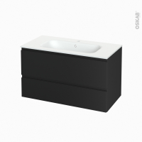 Meuble de salle de bains - Plan vasque NEMA - IPOMA Noir mat - 2 tiroirs - Côtés décors - L100,5 x H58,5 x P50,6 cm