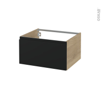 Meuble de salle de bains - Rangement bas - IPOMA Noir mat - 1 tiroir - Côtés HOSTA Chêne prestige - L60 x H35 x P50 cm