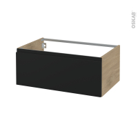 Meuble de salle de bains - Rangement bas - IPOMA Noir mat - 1 tiroir - Côtés HOSTA Chêne prestige - L80 x H35 x P50 cm