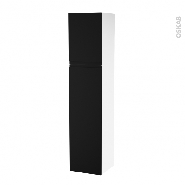 Colonne de salle de bains - 2 portes - IPOMA Noir mat - Côtés blancs - Version A - L40 x H182 x P40 cm