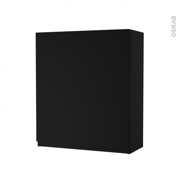 Armoire de salle de bains - Rangement haut - IPOMA Noir mat - 1 porte - Côtés décors - L60 x H70 x P27 cm