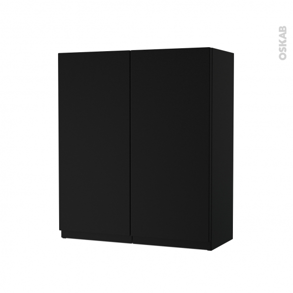 Armoire de salle de bains - Rangement haut - IPOMA Noir mat - 2 portes - Côtés décors - L60 x H70 x P27 cm