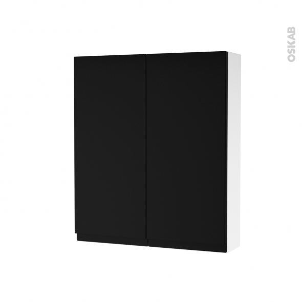 Armoire de toilette - Rangement haut - IPOMA Noir mat - 2 portes - Côtés blancs - L60 x H70 x P17 cm
